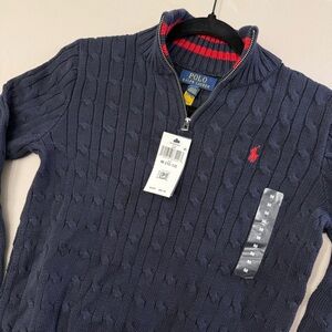Polo Ralph Lauren Boys Cable Knit Quarter Zip Sweater Navy M 10-12 NWT